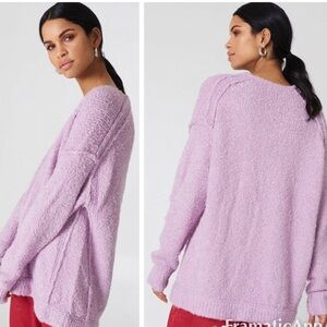 Free People Lofty V Neck Oversized Sweater Light Purple‎ Lilac